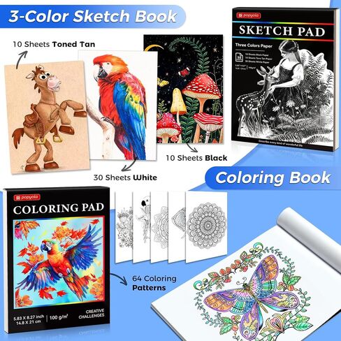 106 Pack Drawing Set Sketching Kit, Pro Art Supplies with 3-Color Sketchbook, Coloring Book, Graphite Colored Charcoal Watercolor & Metallic Pencils, Drawing Supplies Gift Case for Artists Adults Kids in Saudi Arabia