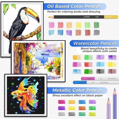 106 Pack Drawing Set Sketching Kit, Pro Art Supplies with 3-Color Sketchbook, Coloring Book, Graphite Colored Charcoal Watercolor & Metallic Pencils, Drawing Supplies Gift Case for Artists Adults Kids in Saudi Arabia