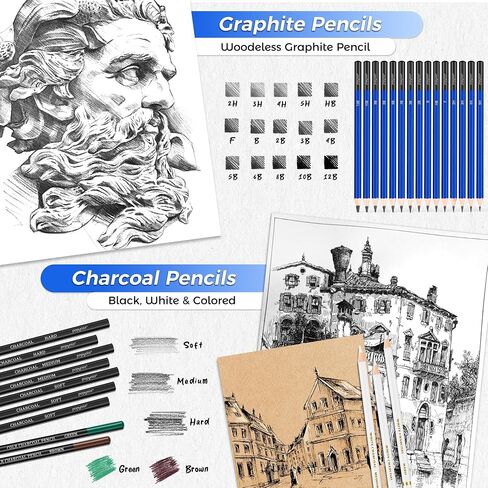 106 Pack Drawing Set Sketching Kit, Pro Art Supplies with 3-Color Sketchbook, Coloring Book, Graphite Colored Charcoal Watercolor & Metallic Pencils, Drawing Supplies Gift Case for Artists Adults Kids in Saudi Arabia