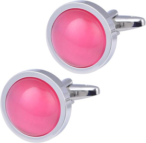 Stainless Steel Round Opal Stone Cufflinks for Men Women French Shirt Cat Eye Cuff Links Business Party in a Gift Box in Kuwait