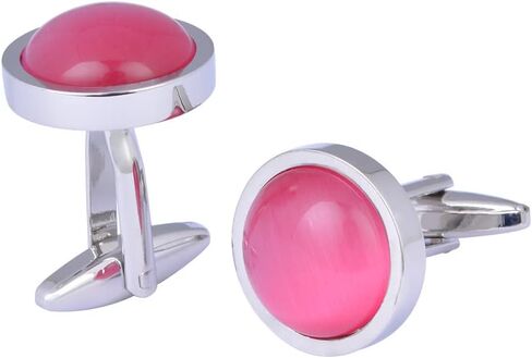 Stainless Steel Round Opal Stone Cufflinks for Men Women French Shirt Cat Eye Cuff Links Business Party in a Gift Box in Kuwait