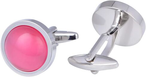 Stainless Steel Round Opal Stone Cufflinks for Men Women French Shirt Cat Eye Cuff Links Business Party in a Gift Box in Kuwait