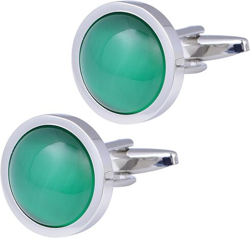 Stainless Steel Round Opal Stone Cufflinks for Men Women French Shirt Cat Eye Cuff Links Business Party in a Gift Box in Kuwait