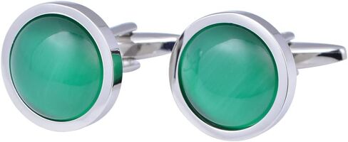 Stainless Steel Round Opal Stone Cufflinks for Men Women French Shirt Cat Eye Cuff Links Business Party in a Gift Box in Kuwait