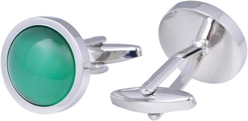 Stainless Steel Round Opal Stone Cufflinks for Men Women French Shirt Cat Eye Cuff Links Business Party in a Gift Box in Kuwait
