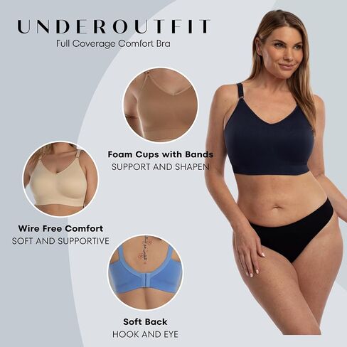 Underoutfit Full Coverage Bra - Wireless, Everyday Comfort Bra with Adjustable Straps in Saudi Arabia