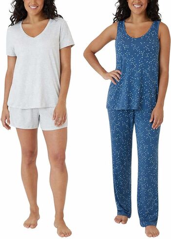 Eddie Bauer Women 4-Piece Pajama Set (Small, Teal Squares) in Saudi Arabia