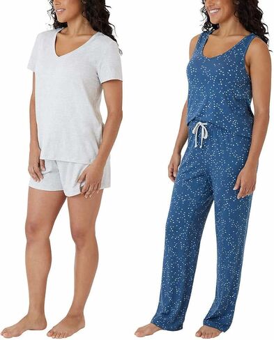 Eddie Bauer Women 4-Piece Pajama Set (Small, Teal Squares) in Saudi Arabia
