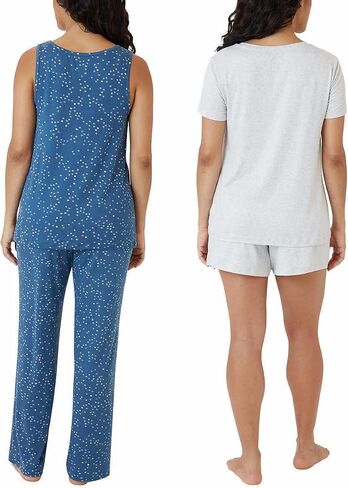 Eddie Bauer Women 4-Piece Pajama Set (Small, Teal Squares) in Saudi Arabia
