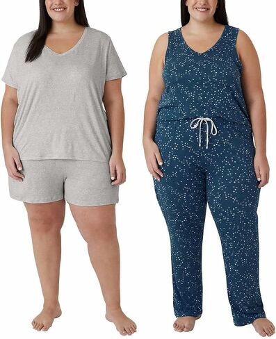 Eddie Bauer Women 4-Piece Pajama Set (Small, Teal Squares) in Saudi Arabia