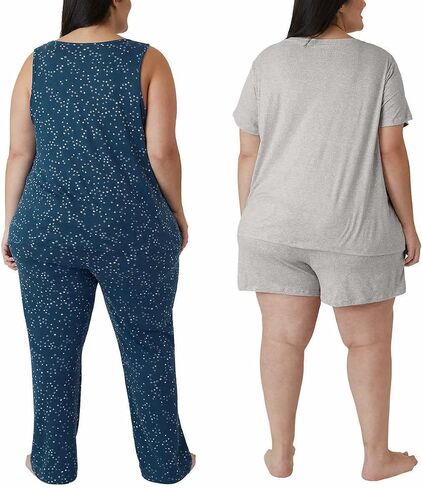 Eddie Bauer Women 4-Piece Pajama Set (Small, Teal Squares) in Saudi Arabia