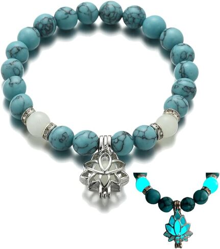 Lotus Flower Bracelet for Women Men Luminous Flower Lotus Turquoise Beaded Bracelet Charm Girls Glow In The Dark Jewelry Adjustable in Kuwait