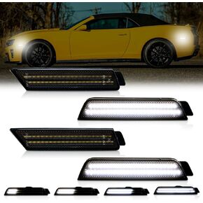 LED Side Marker Lights Compatible with Camaro 2010 2011 2012 2013 2014 2015 Front Rear Bumper Marker Lamps, Fender Side Marker Lights Smoked Lens, Pack of 4