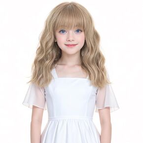 VERNA Kids Blonde Wig Girls Kids Wig Blonde Wig Kids Blonde Wig for Child Blonde Kids Wig with Bangs Short Wavy Wig Synthetic Girl Wig for Cosplay Halloween Party Costume(12 Inches, Ash Blonde)
