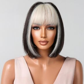 BERON Blonde Bob Wigs for Women with Bangs Straight Bob Short Hair Wig Girls 12 Inch 30 cm Synthetic Party Halloween Wigs