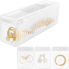 Jewelry Box Organizer Clear Acrylic With Lid Travel Jewelry Case With Jewelry bags, for Earrings Rings Necklaces Organizer Box (2 Piece Small Clear Jewelry Box, With 40pcs Jewelry Bags)