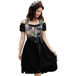 KOJOOIN Women 3 Pieces Bavarian Oktoberfest Costumes Traditional Vintage German Dirndl Dress