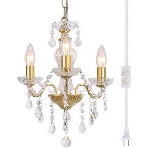 Plug in Modern 3-Light Black Chandelier with Glass Crystals, Candle Style Pendant Light Fixtures for Living Room, Girls Room, Kitchen Island, Entryway