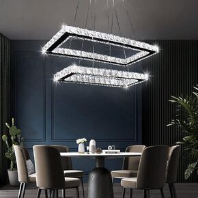 Finktonglan Crystal Chandeliers Oval Pendant Light Modern 2 Rings LED Chandelier Shape Adjustable, 23.6 inch Pendant Lighting Chandeliers for Dining Room Bedroom(6500K White)