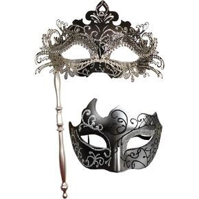 Masquerade Mask for Couple Women Men Mardi Gras Venetian Party Mask Set Halloween Costume Accessory