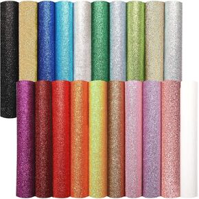 DIYASY 20 Pcs Glitter Faux Leather Sheets, Shiny PU Leather Fabric Sheet for DIY Crafts Wedding Sewing Making Earrings Cricut Bows Clips Christmas Decoration Party Favors, 8.3 x 11.8 Inches