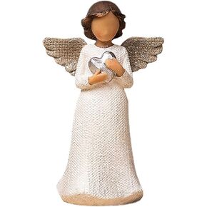 SHENGTIAN Heart-Holding Angel Figurine, Resin Angel Statue for Home Decor, Religious Gift for Loved Ones, Small Guardian Angel Sculpture, Sympathy and Condolence Gift (A)