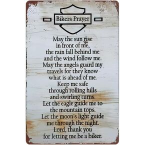 Vintage Biker's Prayer Metal Tin Sign for Home, Restaurant, Bar, Cafe, and Garage Decor - Rustic Wall Plaque with Inspirational Message
