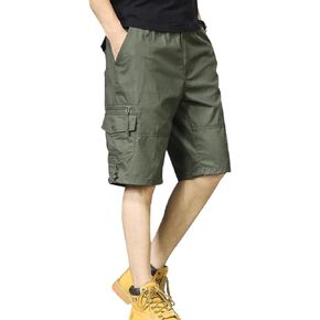 Mens Cargo Shorts Elastic Waist Relaxed Hiking Shorts Men 1/2 Casual Cotton Shorts Big and Tall Work Shorts for Men