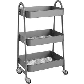Rolling Utility Cart, 3-Tier Metal Storage Trolley with Handle and Lockable Wheels, Multifunctional Organizer for Office, Kitchen, Living Room, Bathroom