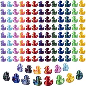 3D Printed 100pcs Mini Ducks Figurines - Anime ToysThemed Plastic Bulk Tiny Ducking Ornaments,Shiny Gradient Color for Potted Miniature Decoration Garden Dollhouse Cake Decoration
