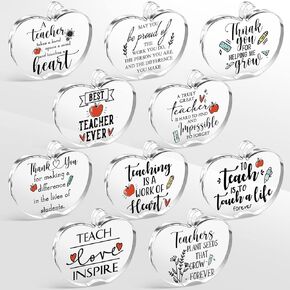 Weysat 10 Pcs Teacher Appreciation Gift for Women Acrylic Keepsake and Paperweight Teacher Plaques for Desk Office First Day of School Decor Back to School Gift Thanksgiving (Apple)