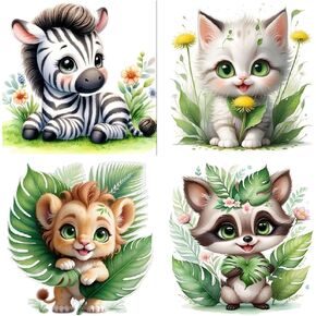 4 Pack Paint by Number Kit for Adults, Animals DIY Arts and Crafts Mini Small Easy Paint by Number for Beginner with Paints Brushes,Cat Zebra, Lion Raccoon Acrylic Paint Set for Home Decor 6x6Inch