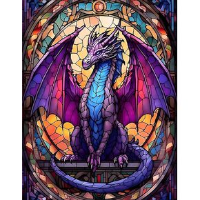 clakinla الزجاج الملون التنين الماس الفن مجموعات الرسم للبالغين، 5d التنين الماس الفن مجموعات الرسم للمبتدئين، الحيوانات diy جوهرة الفن الماس النقاط اللوحة لديكور جدار المنزل 12x16 بوصة in Kuwait