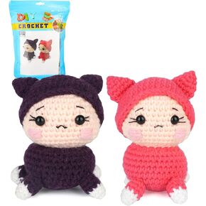 Joylifeboard 2Pcs Crochet Kit for Beginners Cute Crochet Animal Kits with Step-by-Step Video Tutorials DIY Craft Knitting Kit Learn to Crochet Kits for Adults and Kids (40%+ Yarn)