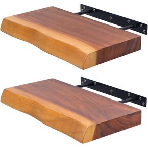 Floating Shelves for Wall – 23.6" Rustic Wall-Mounted Wooden Shelves, Set of 2, Suar Solid Wood with Live Edge Design – Bathroom, Bedroom, Kitchen Storage, or Living Room Décor