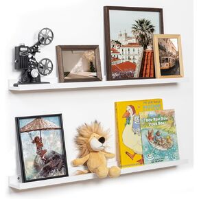 Fun Memories Picture Ledge Shelf, 36 Inch Floating Shelves Set of 2, Nursery Book Shelves for Toys Storage, Kids Bookshelf Wall Mounted for Wall Decor Books Photo Frames, White