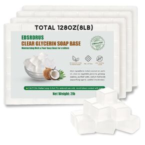 8LB White Glycerin Soap Base DIY Handmade Soap Moisturizing Melt and Pour Soap Base for Crafting, Vegetable Glycerin & Coconut Oil, Easy to Cut, Unscented 4pack, 128oz(8LB)
