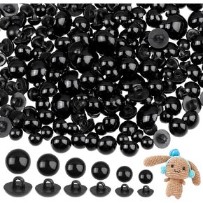 320pcs Crochet Eyes for Animals Sew On Safety Eyes Plastic Mushroom Domed Sewing Crafting Eyes Round Buttons Black 8mm to 15mm Flatback Button Beads for DIY Bear Stuffed Animals Crochet Making