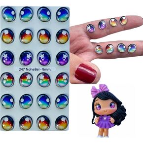 Ojitos Adhesivos 3D 3D Resin Adhesive or Self-Adhesive Eyes for All Types of Materials, Crafts, Decoration - 12 Pairs in White with Multicolore, 9mm Wide