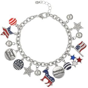 Madison Tyler American Charm Bracelet for Women | Patriotic Silver Star Link Bracelet | 2024 Presidential Election Collection Bracelet for Women Jewelry Gift