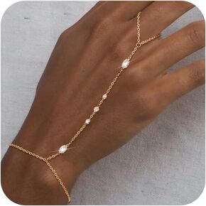 Hand Chain Bracelet Dainty Ring Bracelet Hand Chain for Women Gold Plated Bracelets Trendy Jewelry for Wedding Jewelry Birthday Gifts for Women in Kuwait
