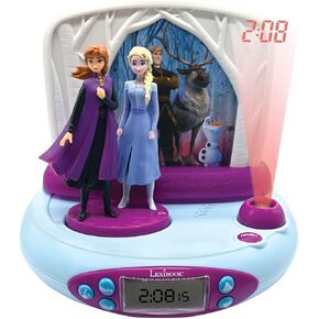 LEXiBOOK Disney Frozen 2 Elsa & Anna, Projector Alarm Clock with Sounds, Night Light, time Projection onto The Ceiling, Sound Effects, Battery-Powered, Blue/Purple, RP510FZ