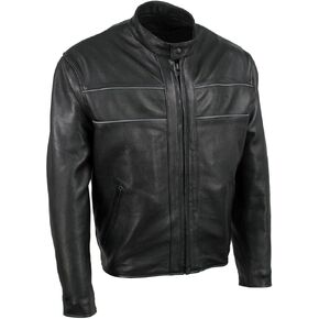 Milwaukee Leather USA MADE MLJKM5003 Men's Black 'Echo' Premium Leather Motorcycle Jacket with Reflective Piping