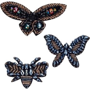 3pcs Rhinestone Butterfly Patches Bee Dragonfly Beaded Patches for Clothes Crystal Sew on Patch DIY Decorative Patches Applique for Dress Clothing Pants Hats Jeans Jackets Shoes Handbag