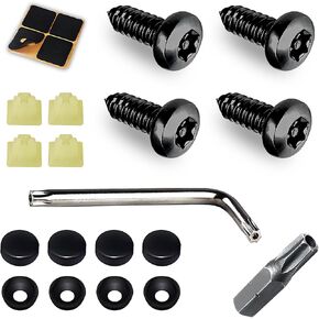 4 PCS Automotive Anti Theft Licence Plate Screws Combo Set, SS Rustproof Bolts Fasteners, Universal Torx Head Security Tamper Resistant Tapping License Plate Bolt, for Most Cars (Black)