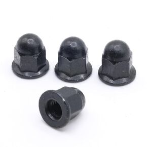ReplacementScrews License Plate Retainer Screws/Nuts Compatible with Volvo V60 (Screws onto Existing Stud) - Tall Dome/Acorn Head with Flange - Black Plated Steel Cap (Pack of 4)