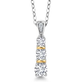 Gem Stone King 925 Silver and 10K Yellow Gold Round White Lab Grown Diamond Pendant Necklace For Women (0.54 Cttw, Gemstone April Birthstone, with 18 Inch Chain)