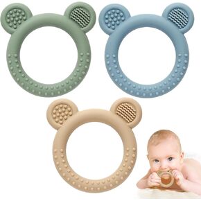 Eascrozn Teething Toys for Babies 0-6 Months, 3 Pack Silicone Baby Toys 6 to 12 Months, BPA Free Soft Textured Teething Relief Soothing Sore Gums Baby Essentials