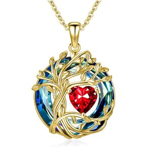 TOUPOP Tree of Life Birthstone Necklace White Gold/Yellow Gold Plated 925 Sterling Silver Irish Celtic Austrian Crystal Jewelry Birthday Mothers Day Gifts for Her Mom