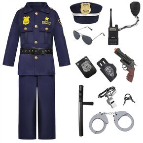 Police Officer Costume Boys Kids Cop Costume Toddler Halloween Costumes Policeman Cosplay Uniform with Accessories
